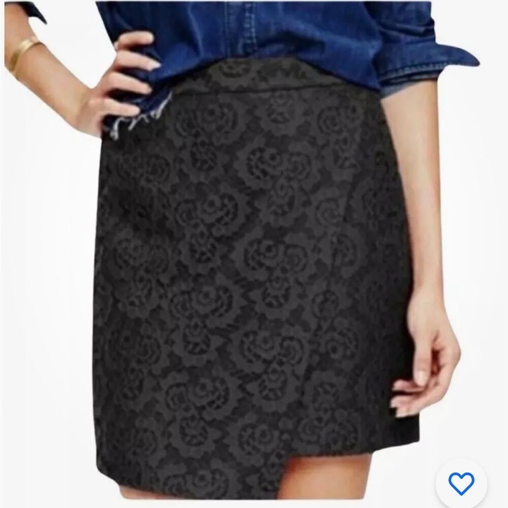 Madewell‎ Lace Asymmetrical Skirt Women's Size Four Black Wool